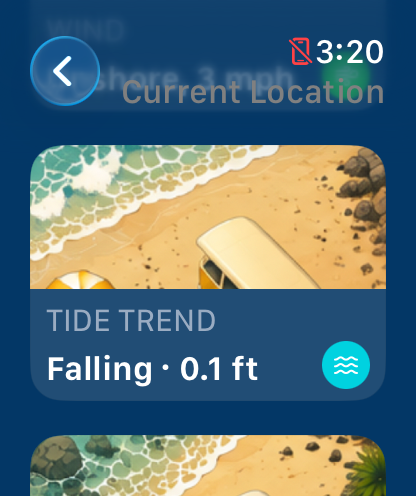 SurfTap tide trend card